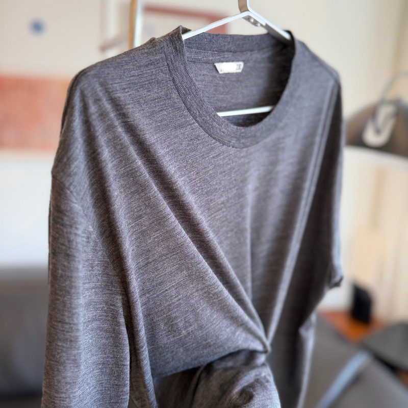 Aur Super140S Nissan Washable Wool Two-Tone Short-Sleeve T-Shirt, Crew Neck, Lightweight, Casual, Simple, Old Money Style