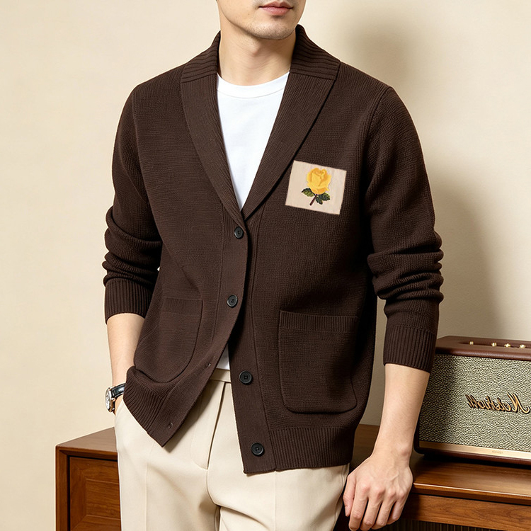 Ole Brand Autumn and Winter New Men's Jacket with Rose Pattern Ckc Lapel High-End Business Casual Knit Suit Trendy