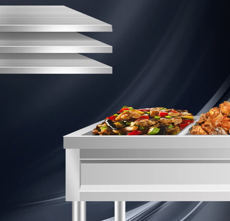 Коммерческая кухня приправа автомобиль 不锈钢商用电热保温售饭台4格6格8格10格售菜台快餐汤池分餐桌