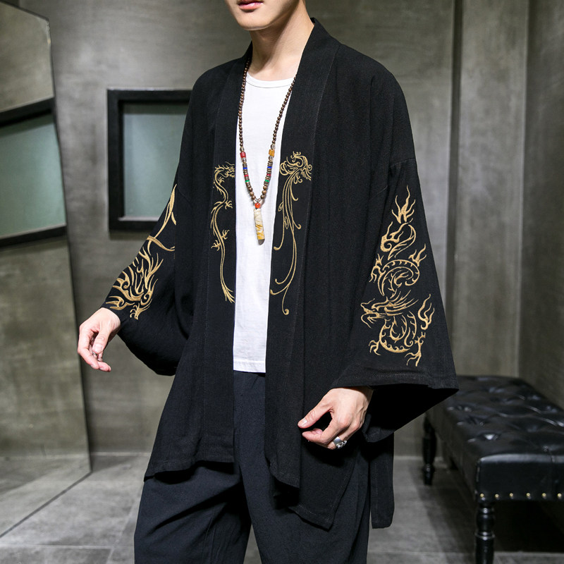 China Wind Men's Clothing Embroidered Cardiovert Youth Coat Hanfu Clothing Winewear Day Department Retro Don Dress Gowns and Wind and Chaos