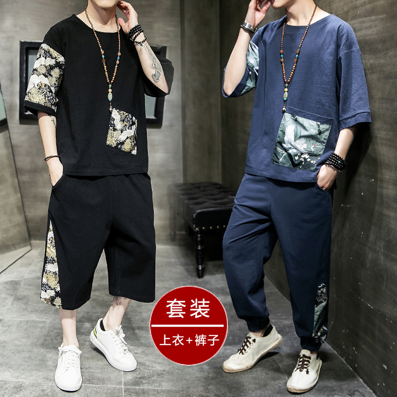 Linen Short Sleeve Men T-Shirt China Wind Suit 2021 New Fat Sub Big Code Loose Cotton Numb Trendy Men's Summer-Taobao