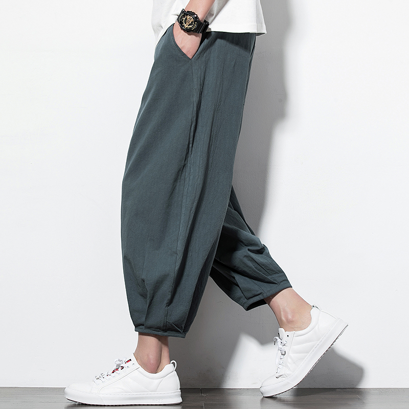 Spring Summer Thin style male pants loose linen 90% Pants Fat large size Width Legs Straight Drum Cotton Linen Pants Lantern