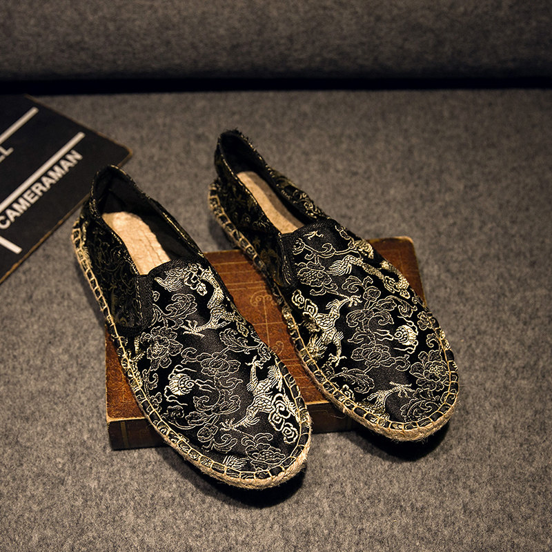 Middle Country Wind Men's Shoes National Wind Linen Cloth Shoes Breathable One foot Sail Cloth Shoes Casual Retro and Down Low Bunch Shoe Tide