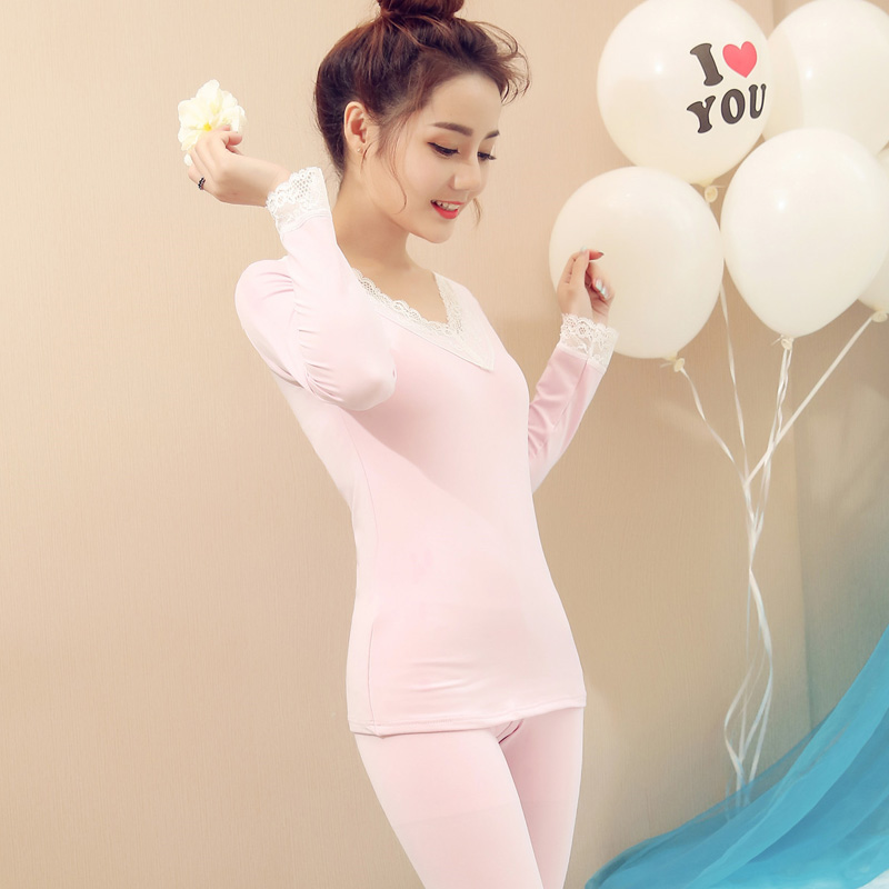 Liên tục lót nhiệt độ ấm womens mùa đông cộng với nhung mỏng hai mảnh nhiệt cơ thể thiết lập chặt chẽ loại mỏng quần cô gái mùa thu.