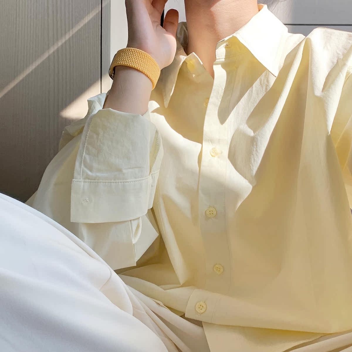 freshtaro rice white goose yellow high quality atomization washed cotton loose shirt woman spring Korean version 100 lap jacket