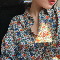 This is what spring should look like. French niche retro printed floral loose-fitting cotton shirt