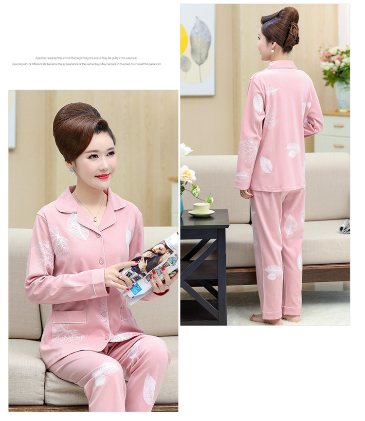 Đồ ngủ mẹ trung niên mùa thu cotton lỏng chất béo MM mỏng dài tay lỏng lẻo trung niên phục vụ nhà đồ bộ quần ống rộng mặc nhà