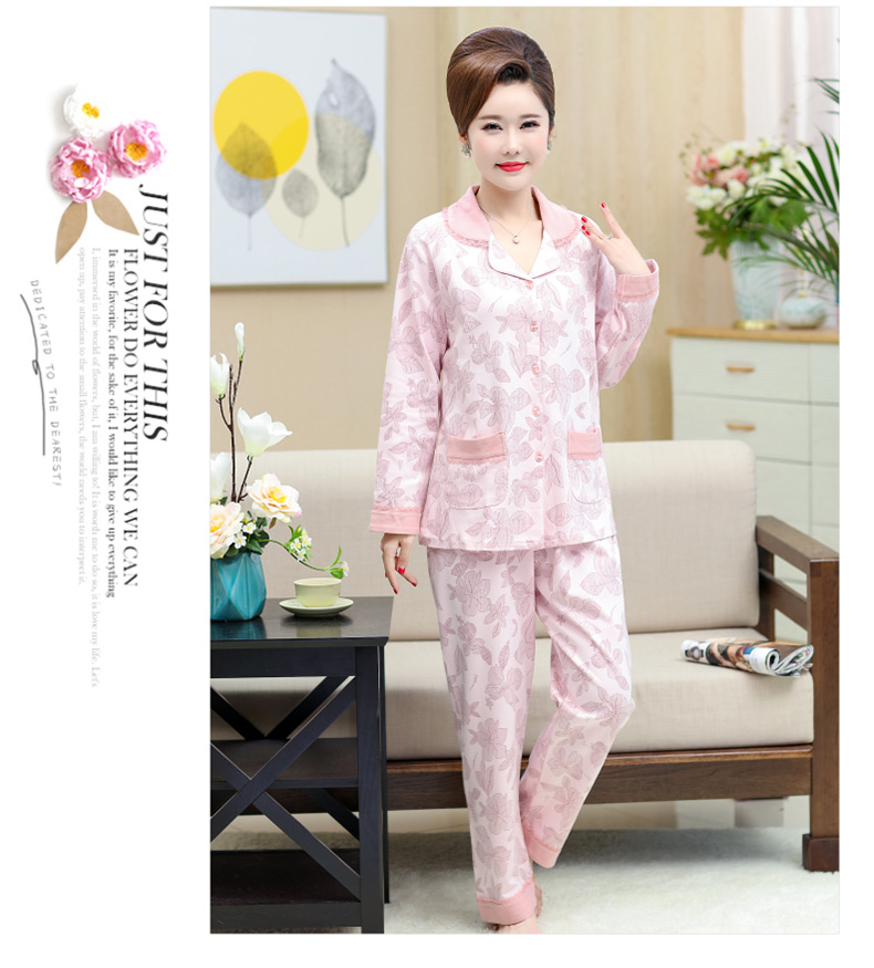 Đồ ngủ mẹ trung niên mùa thu cotton lỏng chất béo MM mỏng dài tay lỏng lẻo trung niên phục vụ nhà đồ bộ quần ống rộng mặc nhà