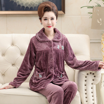 Pajamas ladies autumn and winter thick coral velvet flannel suit grandma women Mother plus size home suit suit