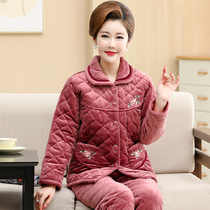 Mother winter cotton pajamas coral velvet thickened middle-aged women can wear flannel home suit in autumn and winter