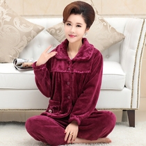 Winter pajamas Female middle-aged and elderly mother flannel home clothes winter suit thickened coral velvet pajamas for the elderly