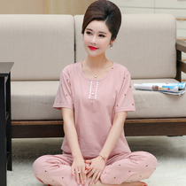 Middle-aged ladies summer cotton pajamas middle-aged mother mother-in-law short-sleeved pants plus fertilizer XL Home Services