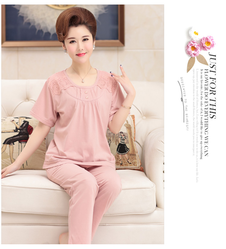 Mùa hè quý bà quần ngắn tay cotton đồ ngủ phần mỏng mui xe trung niên mẹ cộng với phân bón XL phù hợp với dịch vụ nhà bộ đồ mặc nhà