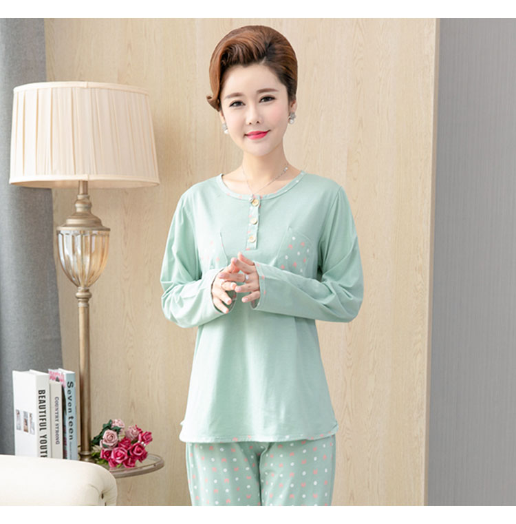 Bộ đồ ngủ mẹ cotton dài tay cộng với phân bón XL dành cho phụ nữ trung niên mùa thu và mùa đông dày đầm ngủ 2 dây