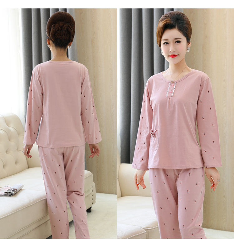 Bộ đồ ngủ mẹ cotton dài tay cộng với phân bón XL dành cho phụ nữ trung niên mùa thu và mùa đông dày đầm ngủ 2 dây