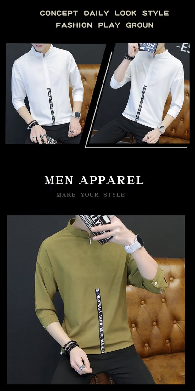 Inch quần áo nam nửa tay áo mùa hè vải lanh nam tay áo bảy điểm tay áo trắng tay dài tay dài Slim inch nam quần âu áo sơ mi