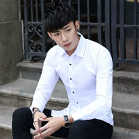 Màu sắc phiên bản Hàn Quốc của áo sơ mi công sở tự trồng dài tay áo sơ mi trắng chuyên nghiệp nam xu hướng đẹp trai áo trắng áo dài cổ vuông