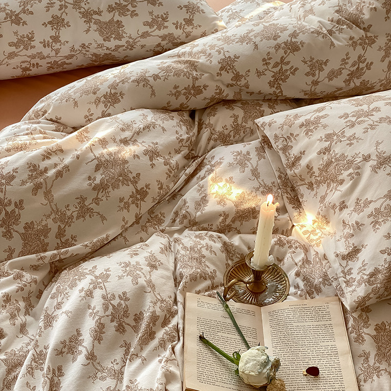 French vintage rustic tianzhu knit cotton four-piece set of pure cotton cotton nude sleeping duvet cover bed linen bedding