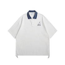 (Radish Cooperative) Mens casual Polo shirt with loose lower swing Rope Creative Personality Letter Embroidered Tshirt