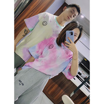 (Radish Cooperative) Chen Zhens tie-dyed T-shirt loose short sleeve smiley face printing Tide brand summer new men and women