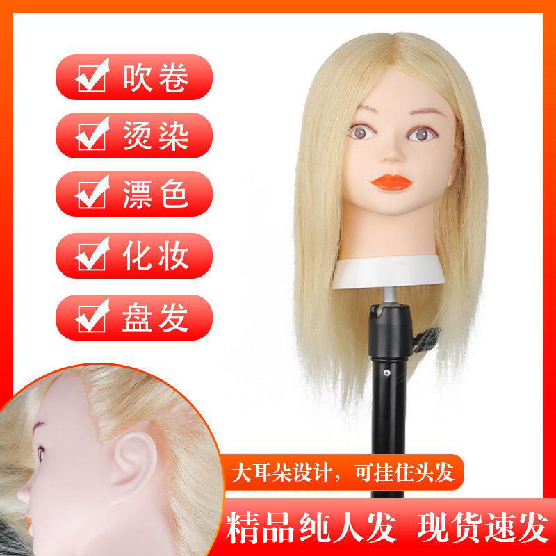 Real Human Hair Mannequin Head Model, Can Be Permed and Dyed, for Hair Salons, Wig Head, White Real Hair