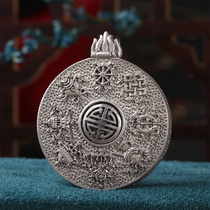 Tibetan thangka round Gabu box pendant pure handmade ancient method silver Buddha card pendant Buddhist eight treasures auspicious meaning