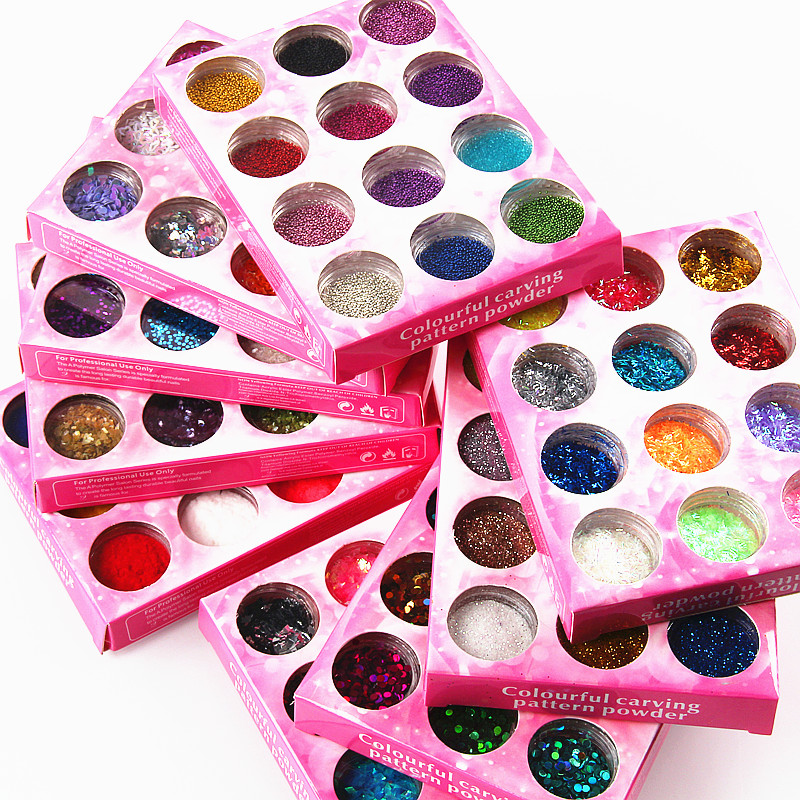 Medecine sequin bright pink 12 color suit patch nail polish rubber velvety chia shell powder caviar rhomboid shiny pink embelles