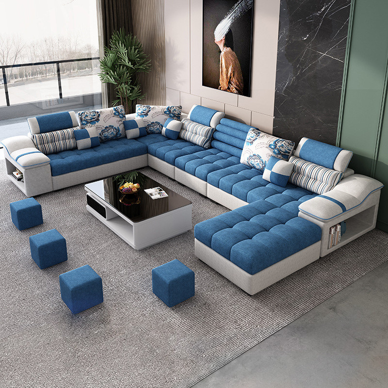 Fabric sofa combination size apartment type living room modern simple U-shaped latex no-clean nano technology cloth sofa