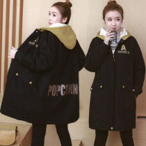 Large size cotton coat coat 2019 winter clothes loose belly belly 200kg cotton coat fashion hooded long padded coat
