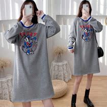 2021 autumn and winter new products thickened without inverted velvety coat Korean version sleeve head large code reduction of hair line splicing necropolis dress damp