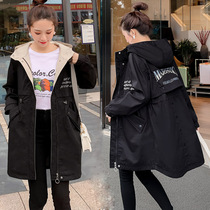 2021 Fall Korean version Large code 200 catty loose medium long style wind clothes closeted waist Fat younger sister Covered Belly Jacket
