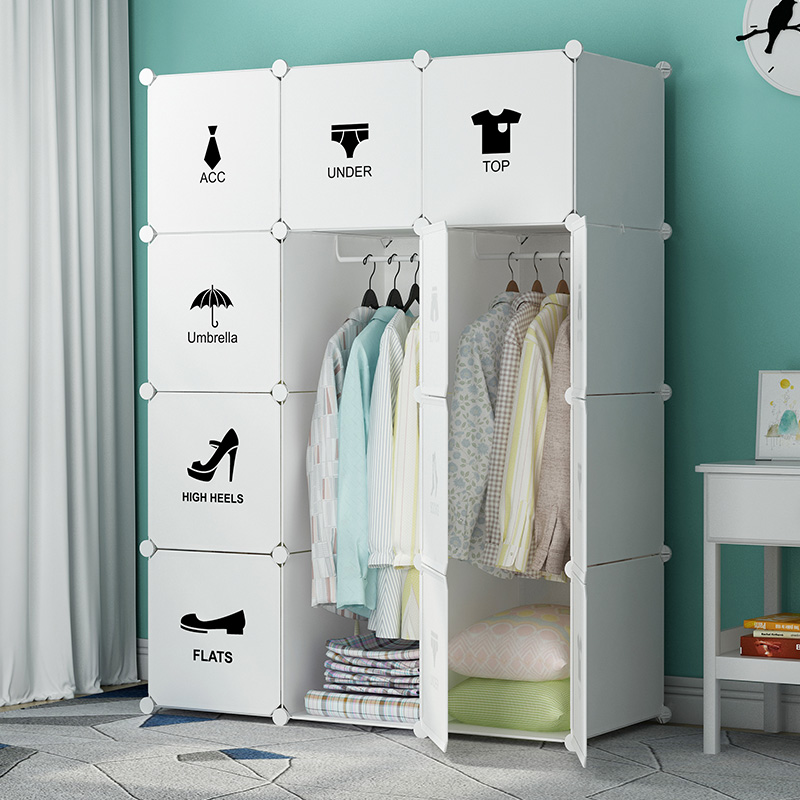 Simple wardrobe rental room modern minimalist home bedroom solid wood doorless assembly plastic storage cabinet hanging wardrobe