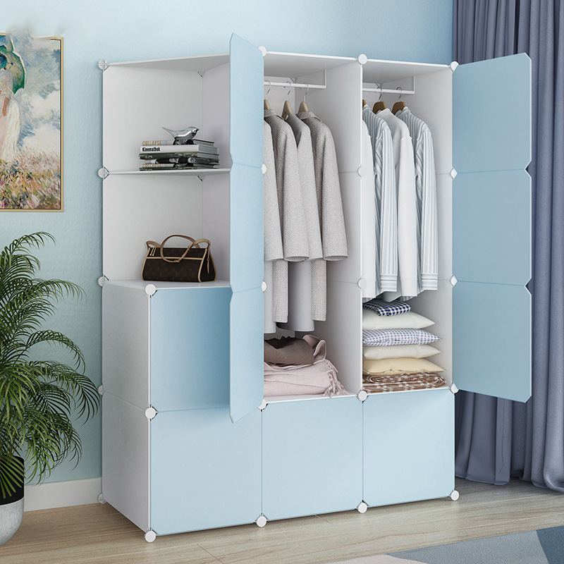 Simple wardrobe rental home bedroom modern minimalist small cloth wardrobe dormitory doorless wooden storage artifact