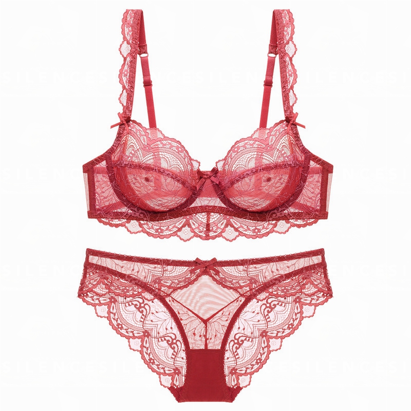 Underwear Women's thin section Summer pure desire briefs A whole set of small breasted red French lace light slim sexy ultra-thin bra