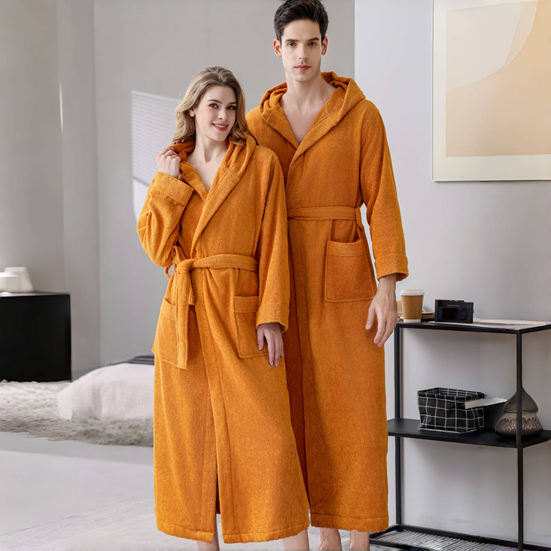 Bathrobe for Women, Pure Cotton Towel Material, Absorbent, 2025 New Model, Suitable for All Seasons, Couple's Hooded Extra-Long Men's Nightgown