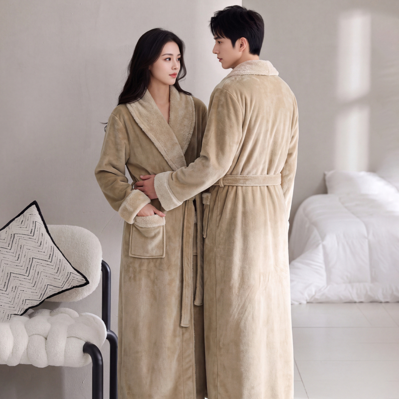 Women's Long Thickened Nightgown for Autumn and Winter 2026 New Couple's Pajamas Men's Loungewear Coral Fleece Bathrobe
