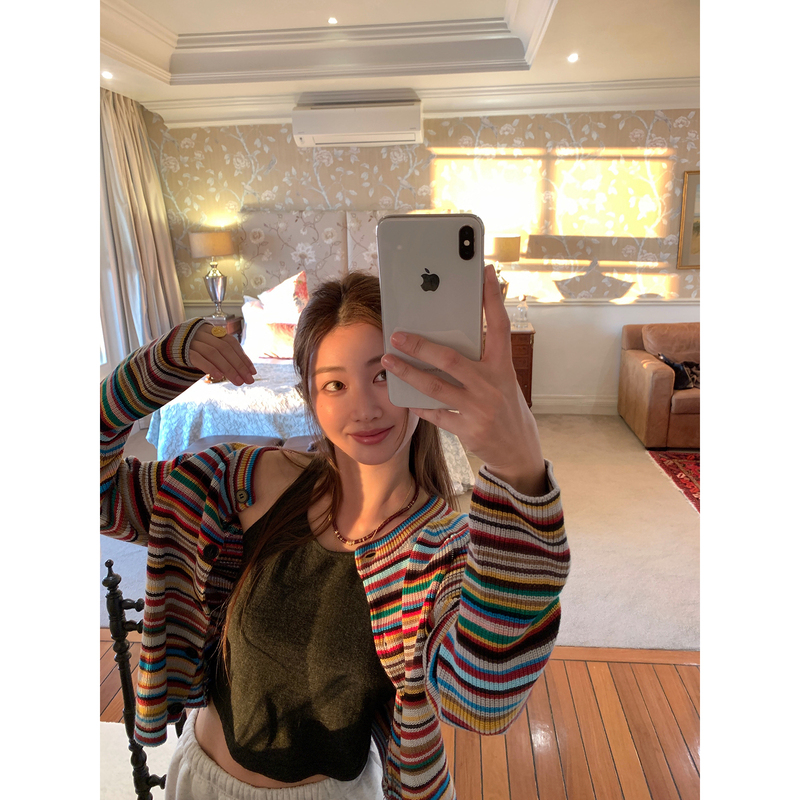 Vcruan Ashigo Smith Sunset Color Stripe Retro Cardigan Rz263218 Vcruan Ashigo Smith Sunset Color Stripe Retro Cardigan Rz263218