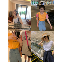 vcruan Ahigo 4 playful t-shirt womens 2022 summer new contrast color stitching letter printing top