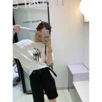 Ashigo vcruan fashion star print short sleeve round neck T-shirt loose cotton top