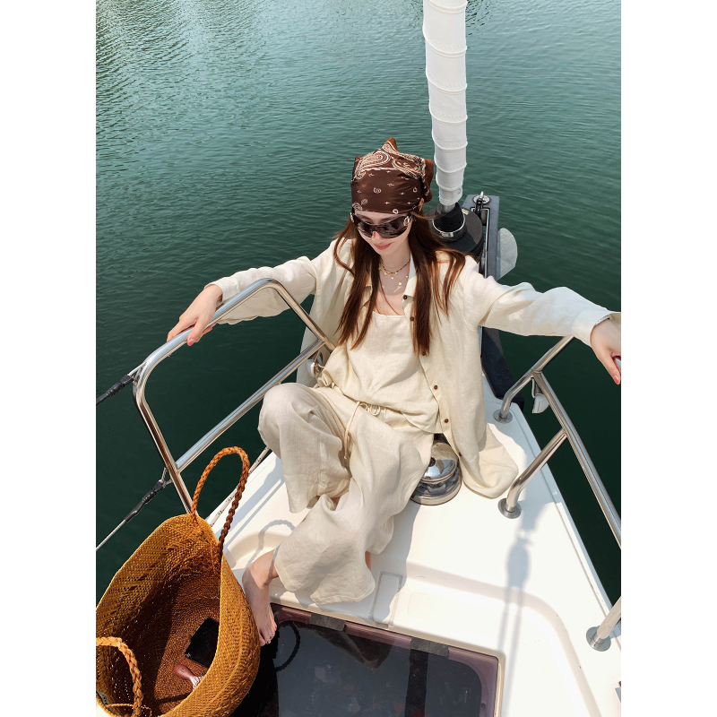 Vcruan Achigo Sailing Robinson Video Appearance 100 Linen Casual Old Money Three-Piece Set Rk261364