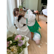 (welfare return field) water soluble white long sleeves dress woman 2021 summer new v collar short cotton skirt