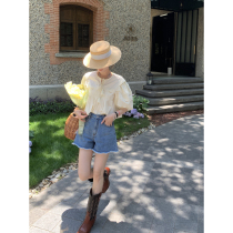 Ashigo vcruan cure cream fishtail shirt dress women 2021 new summer waist slim long skirt