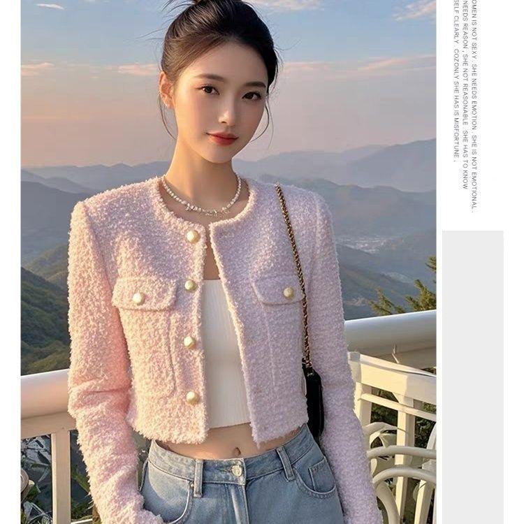 Elegant and Stylish Pink Long-Sleeved Cardigan Jacket for Petite Women, New Autumn Design Elegant and Stylish Pink Long-Sleeved Cardigan Jacket for Petite Women, New Autumn Design
