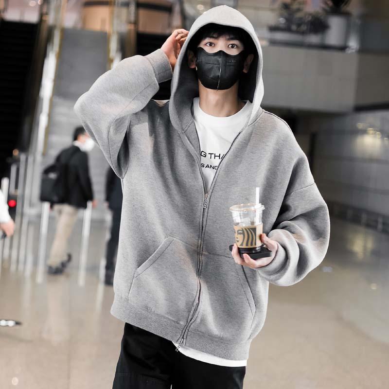 Zhang Linghe Celebrity-Style Gray Hooded Sweatshirt Cardigan, New Spring Model, Unisex Casual American-Style Hoodie Jacket, Trendy