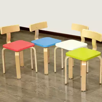 Solid wood kindergarten table and chair color square backrest chair Children baby toddler learning chair household thickened plate