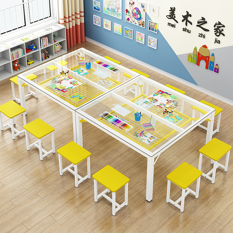 Kindergarten tables and chairs Art painting tables Tempered glass desks and chairs Children's training courses Studio Conference room desks