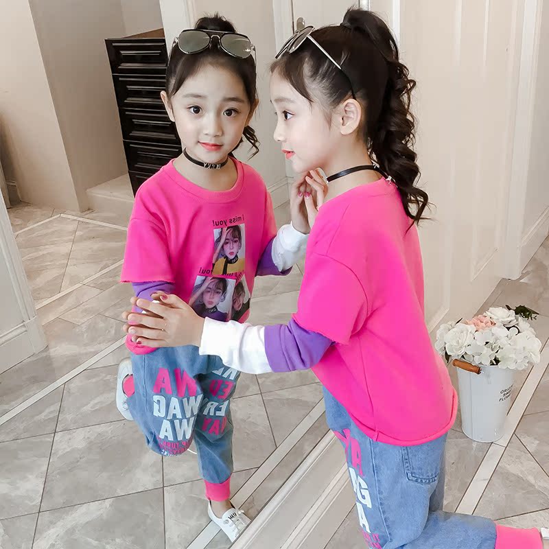 Cô gái mùa xuân váy thiết lập năm 2020 vừa mới và trẻ em lớn thời trang Hàn Quốc phiên bản của phong cách của cô bé trẻ em thời trang hai mảnh thủy triều.