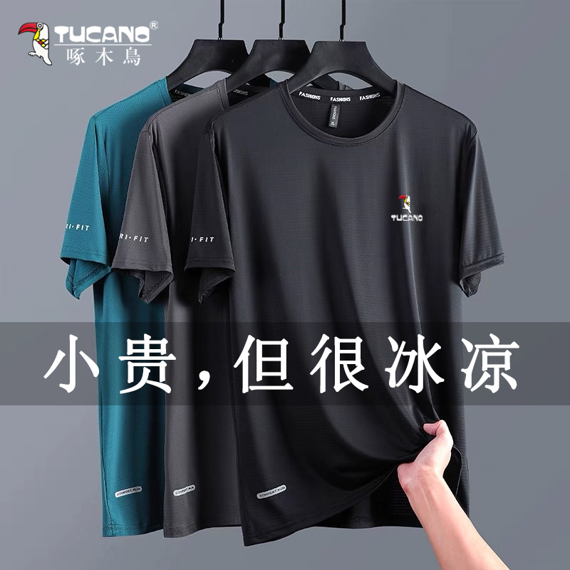 Woodpecker 2026 Summer New Men's Short-Sleeved T-Shirt Ice Silk Quick-Drying Half-Sleeved Running Casual Cool-Feeling T-Shirt for Men