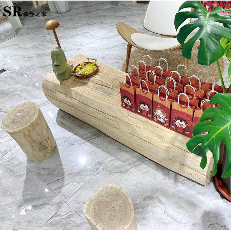 Nordic clothing store log bench change shoe stool TV cabinet hotel solid wood pier exhibition hall rest stool log coffee table