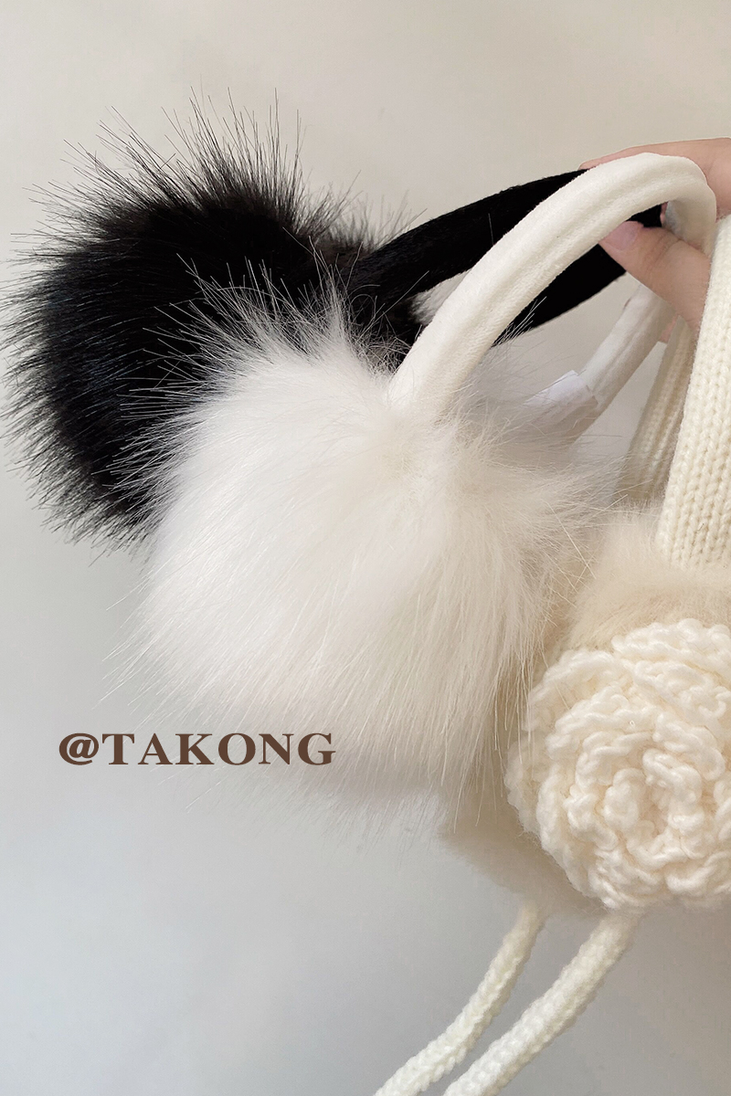 TAKONG STEP 2023 Winter Day Qualifies Imitation Fox Fur Warm Windproof Ear Hood White-Taobao